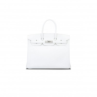 HERMÈS BIRKIN 30 SWIFT LEATHER PURE WHITE SILVER BUCKLE H049352CK21 (30*23*15cm)
